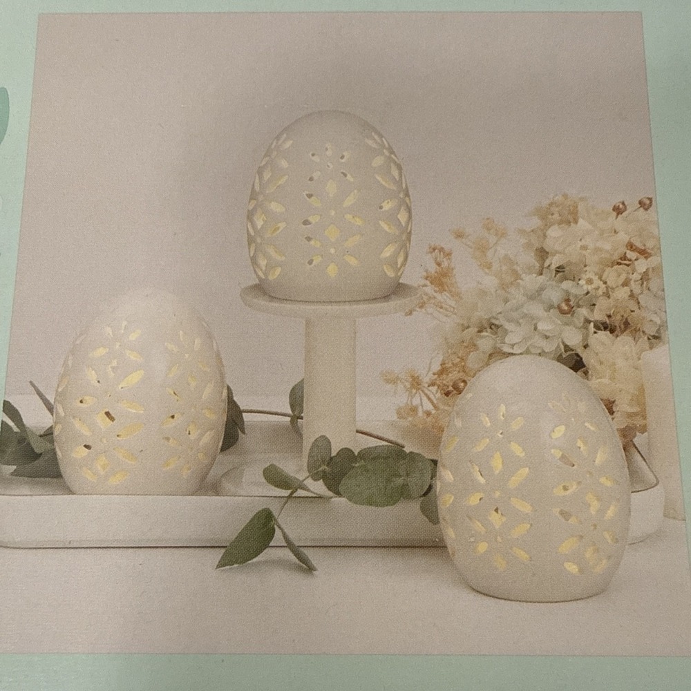 Kirkton House Farmhouse Decor LED Light Up Ceramic Easter‎ Eggs SET OF 3